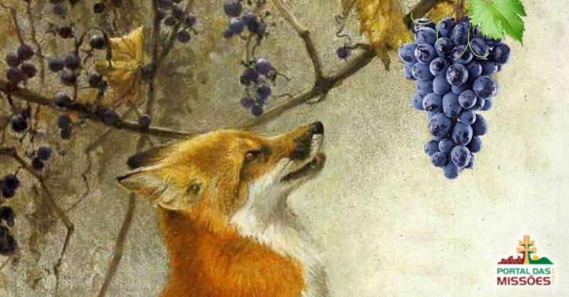raposa olhando pra um cacho de uvas